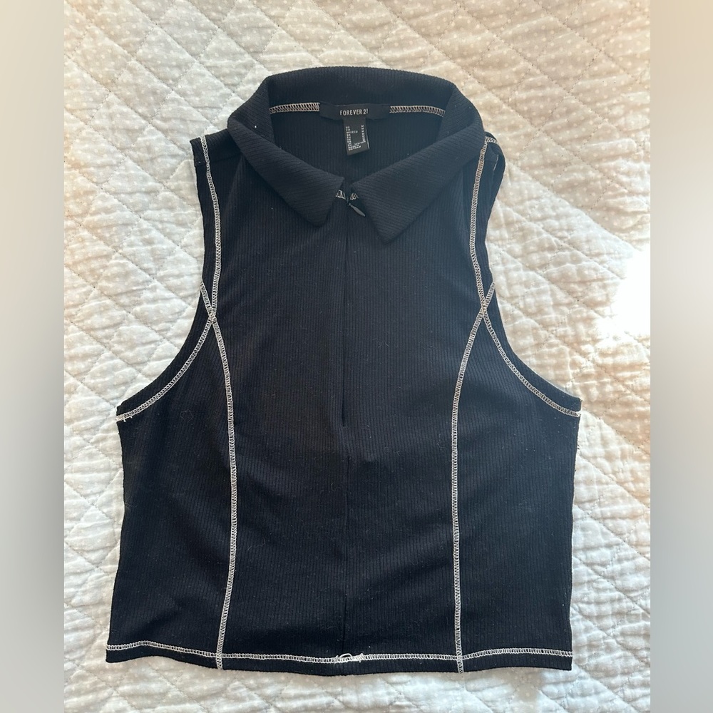 Stretchy zip up black tank